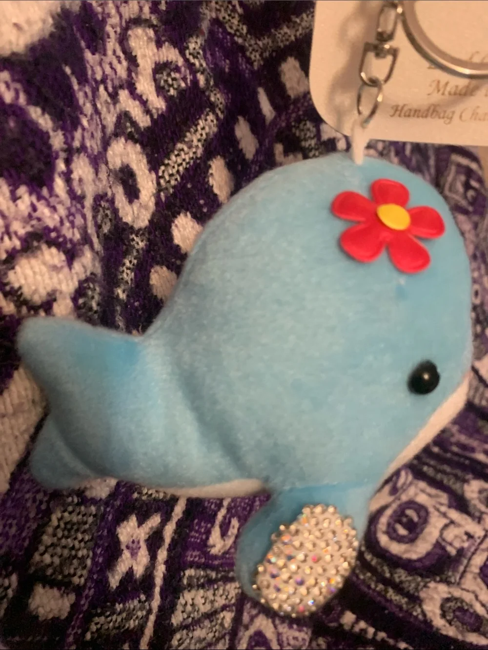 Natasha Blue Whale Plush Keychain with Flower Accent - Picture 5 of 6